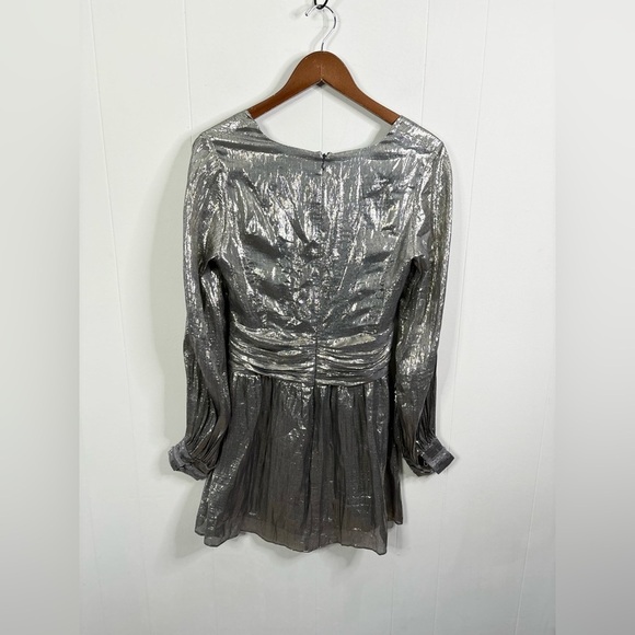 Ramy Brook Elise Metallic Party Silk Mini Dress in Platinum Sz 4 - Picture 9 of 10